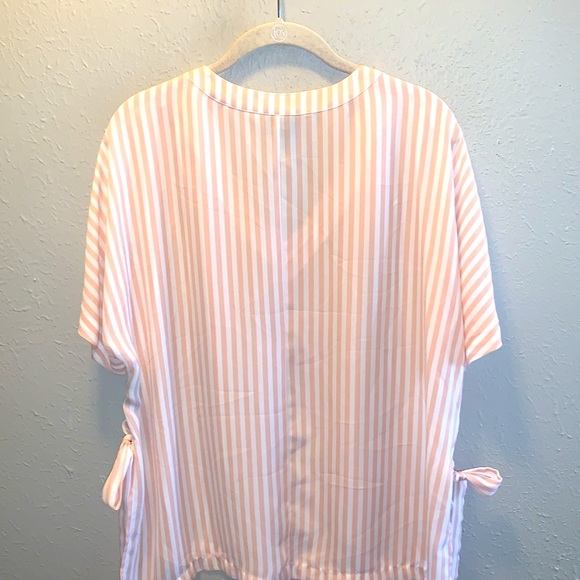 Worthington Summer Pink Stripe Top Blouse Ties on sides Women’s Sz Medium - Picture 5 of 8